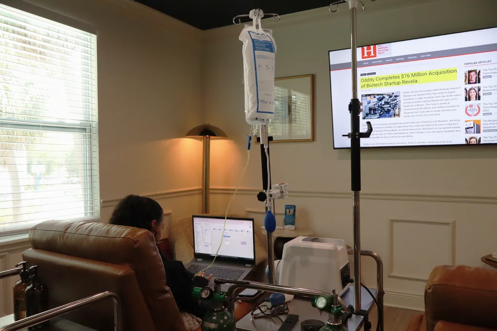 Patient receiving a vitamin and nutrient IV drip at AgeRejuvenation